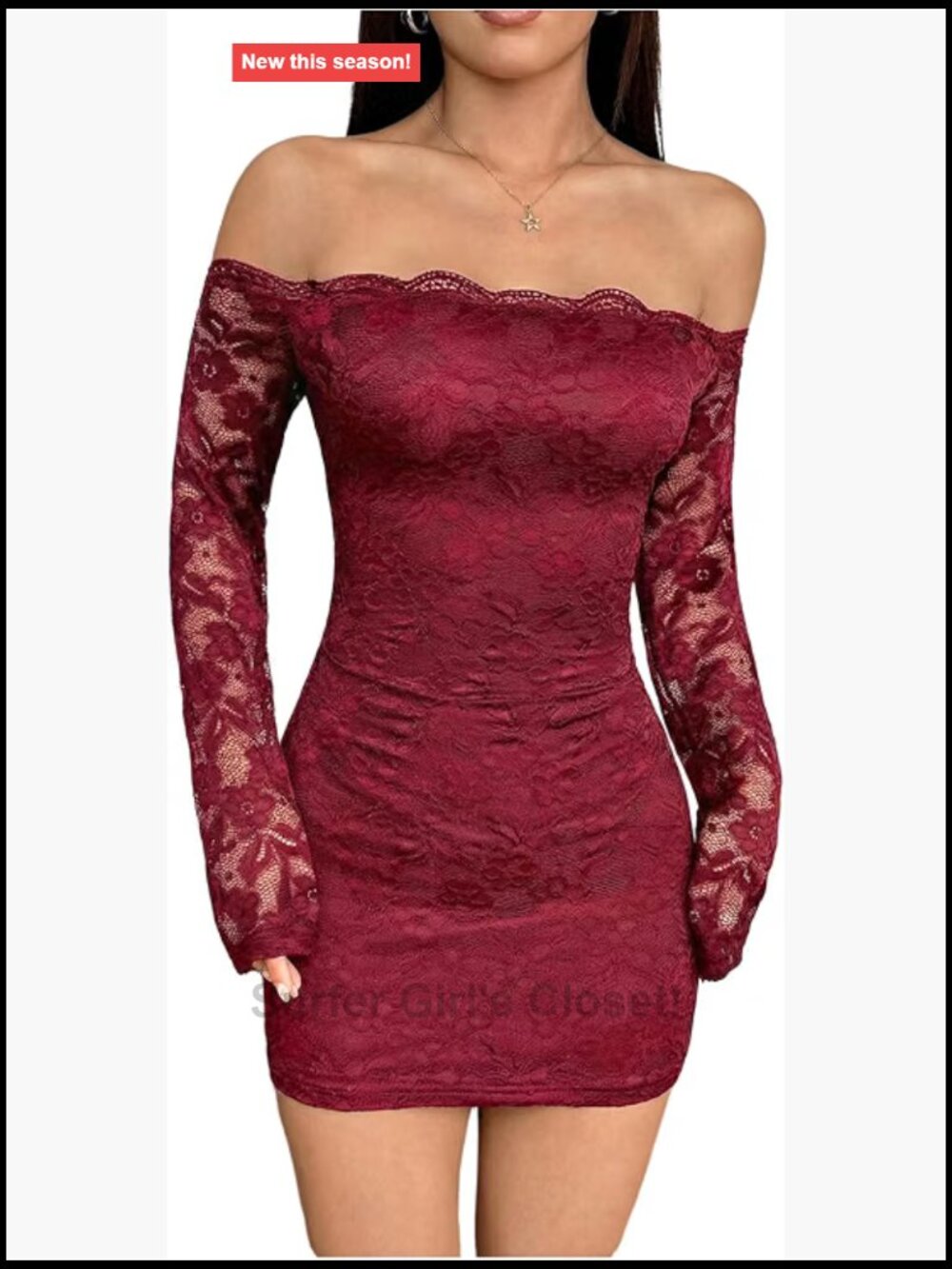 Women's Lace Long Sleeve Mini Dress Off The Shoulder Bodycon Party